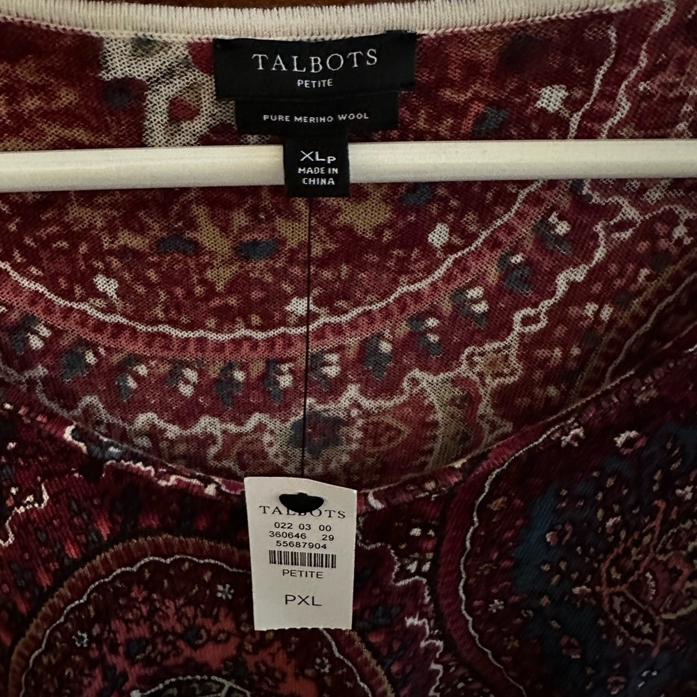 Talbots Soft Wool Lightweight Printed Knit Top -XLP. NWT. - Picture 4 of 5